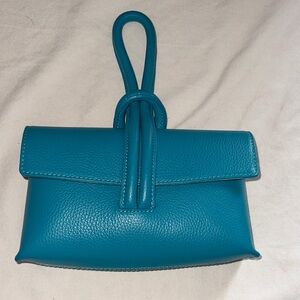 Teal leather wristlet purse